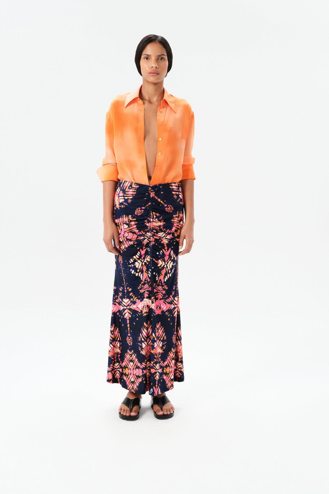 Maria Cher Ceibo Liv Midi Skirt in Navy Shibori - Primm's