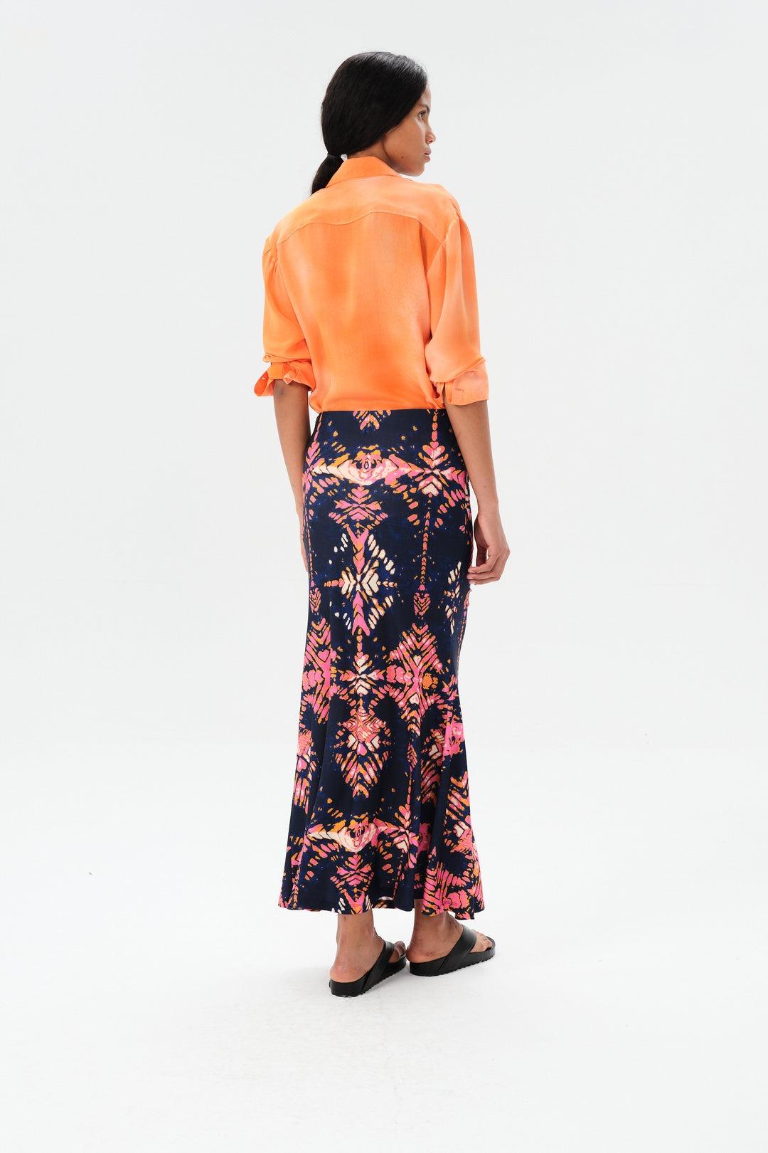 Maria Cher Ceibo Liv Midi Skirt in Navy Shibori - Primm's