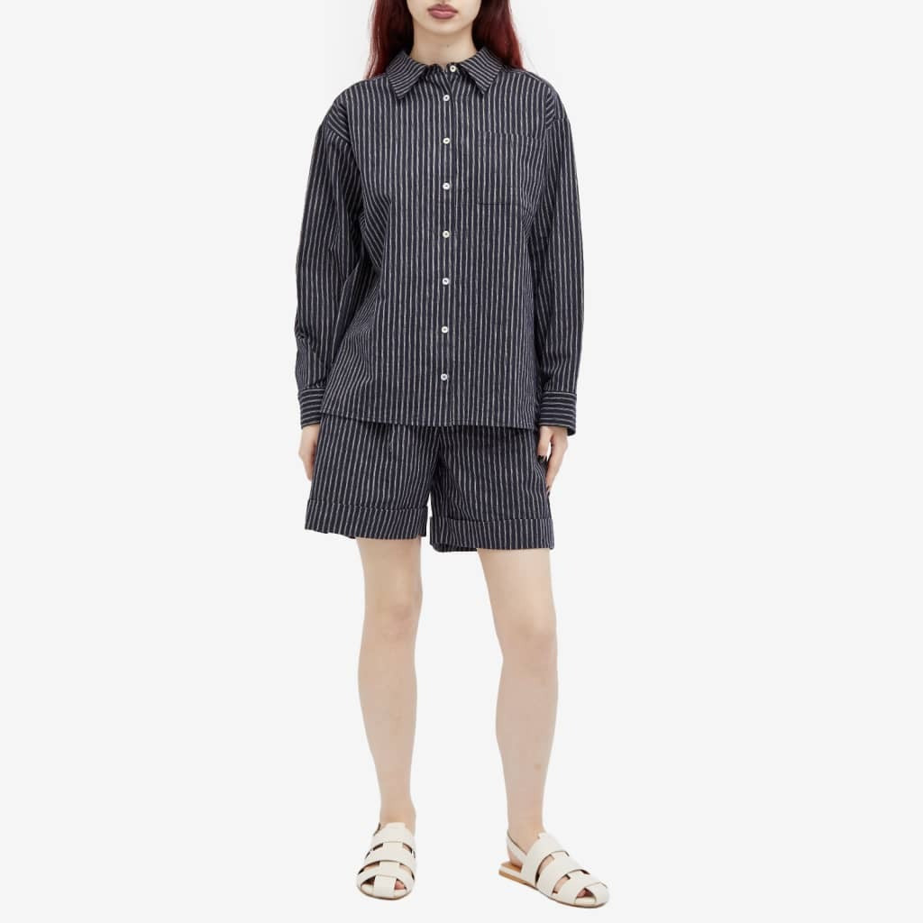 Donni The Linen Stripe Relaxed Shirt Navy Stripe