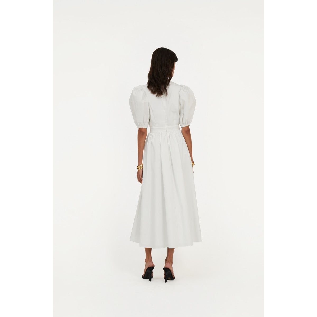 Rotate Puff Sleeve Midi Dress White