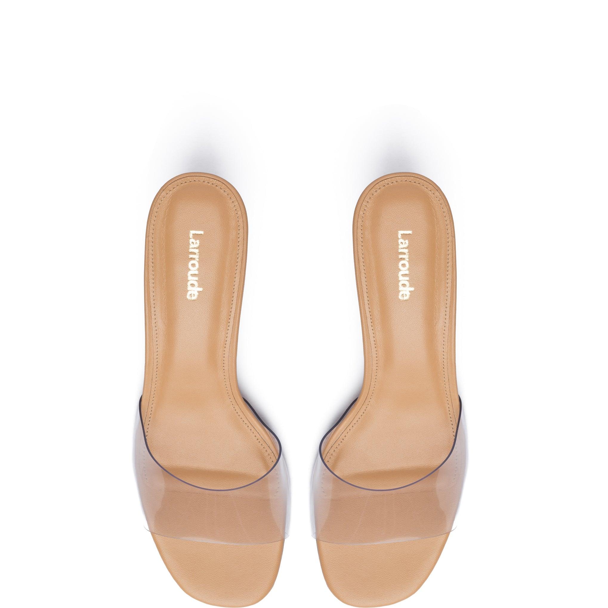 Vivi Lucite Mule In Tan Leather and Vinyl - Primm's