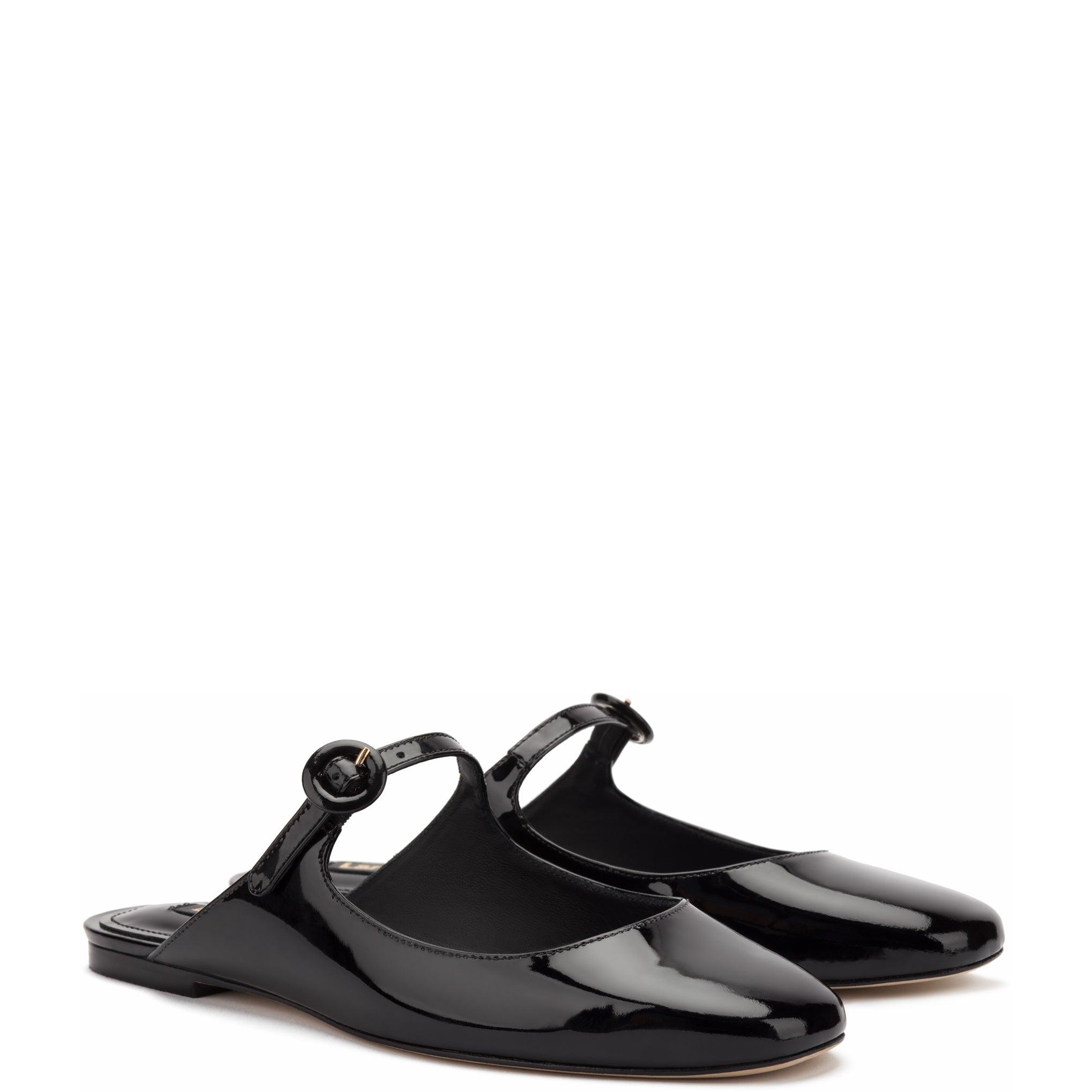 Blair Flat Mule In Black Patent Leather - Primm's