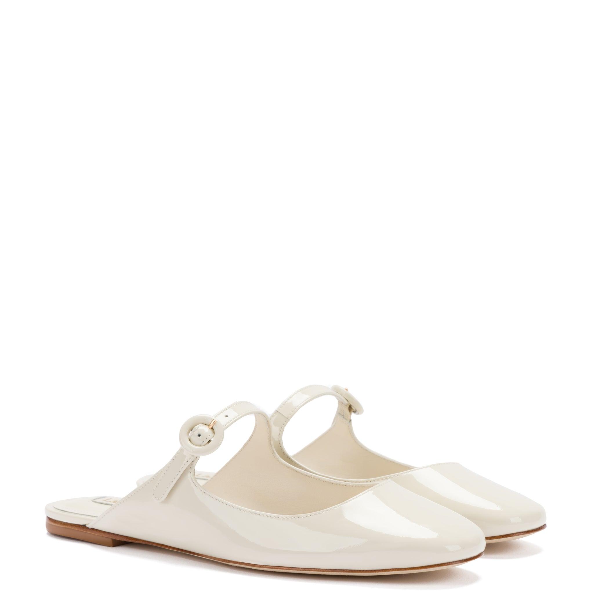 Blair Flat Mule In Ivory Patent Leather - Primm's