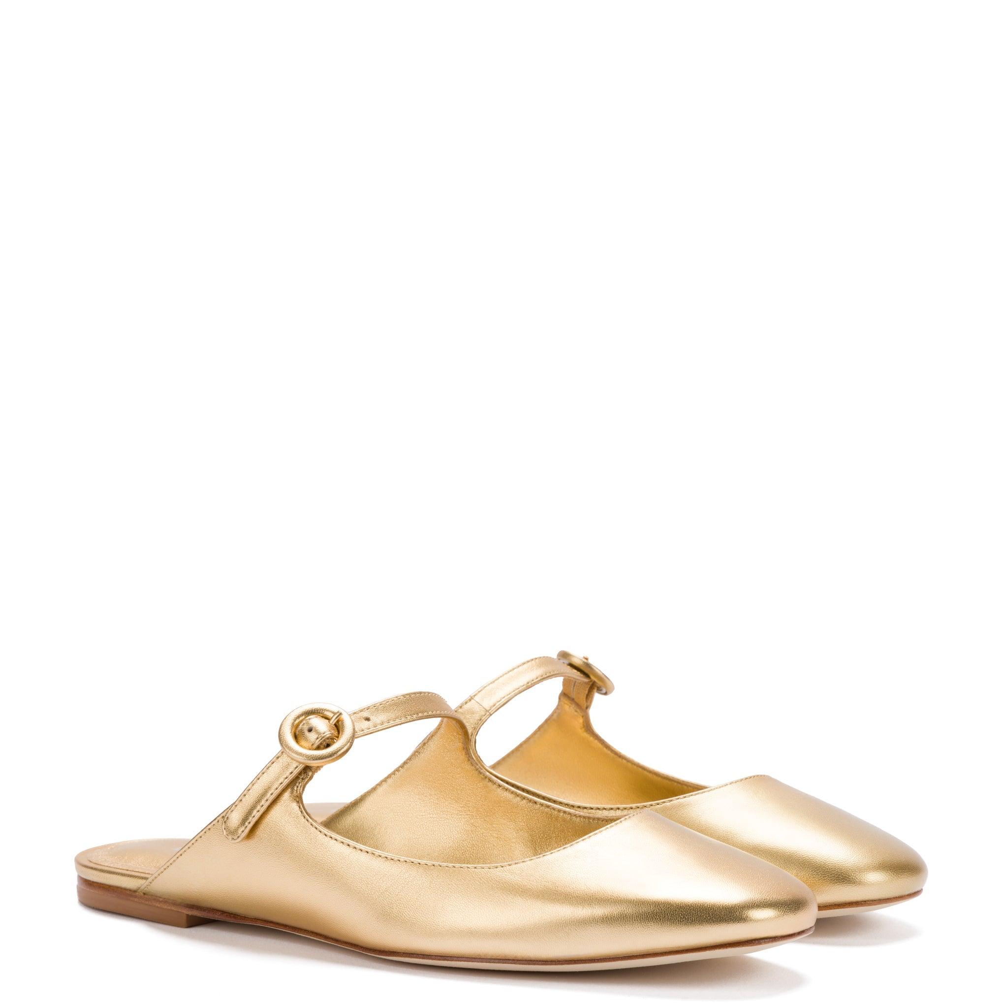 Blair Flat Mule In Gold Metallic Leather - Primm's