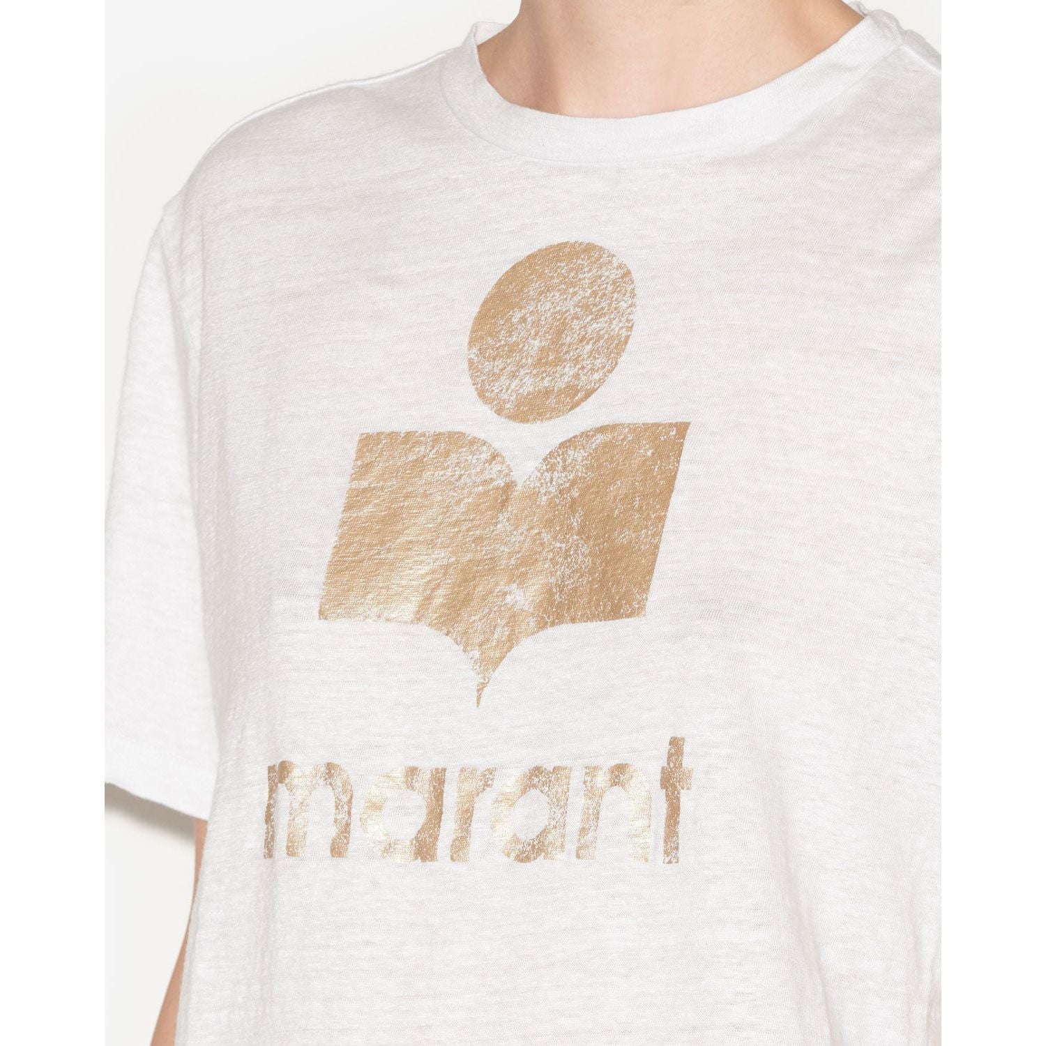 Isabel Marant Etolie Zewel Linen T-Shirt White Light Gold