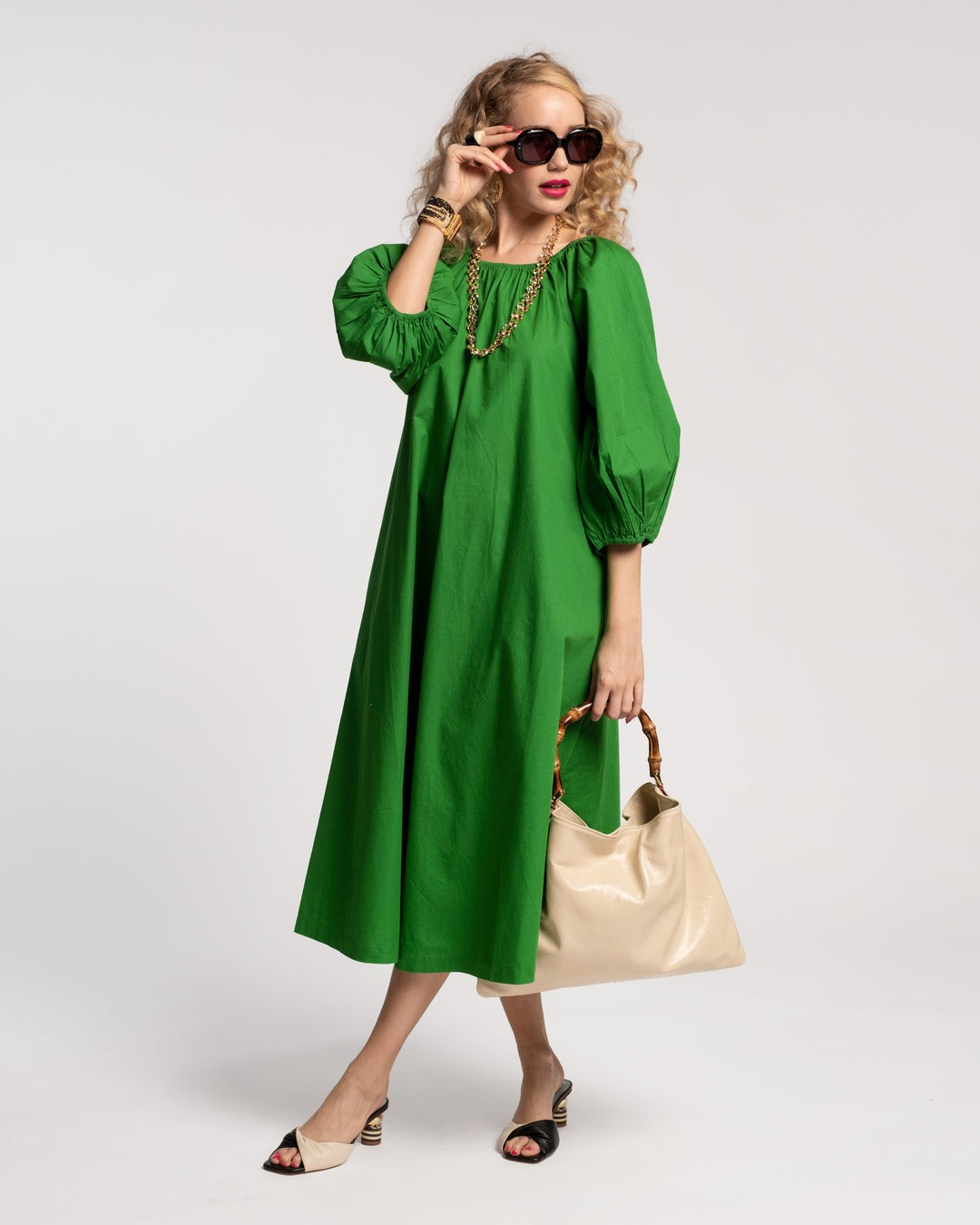 Frances Valentine Bliss Midi Dress Cotton Poplin Green