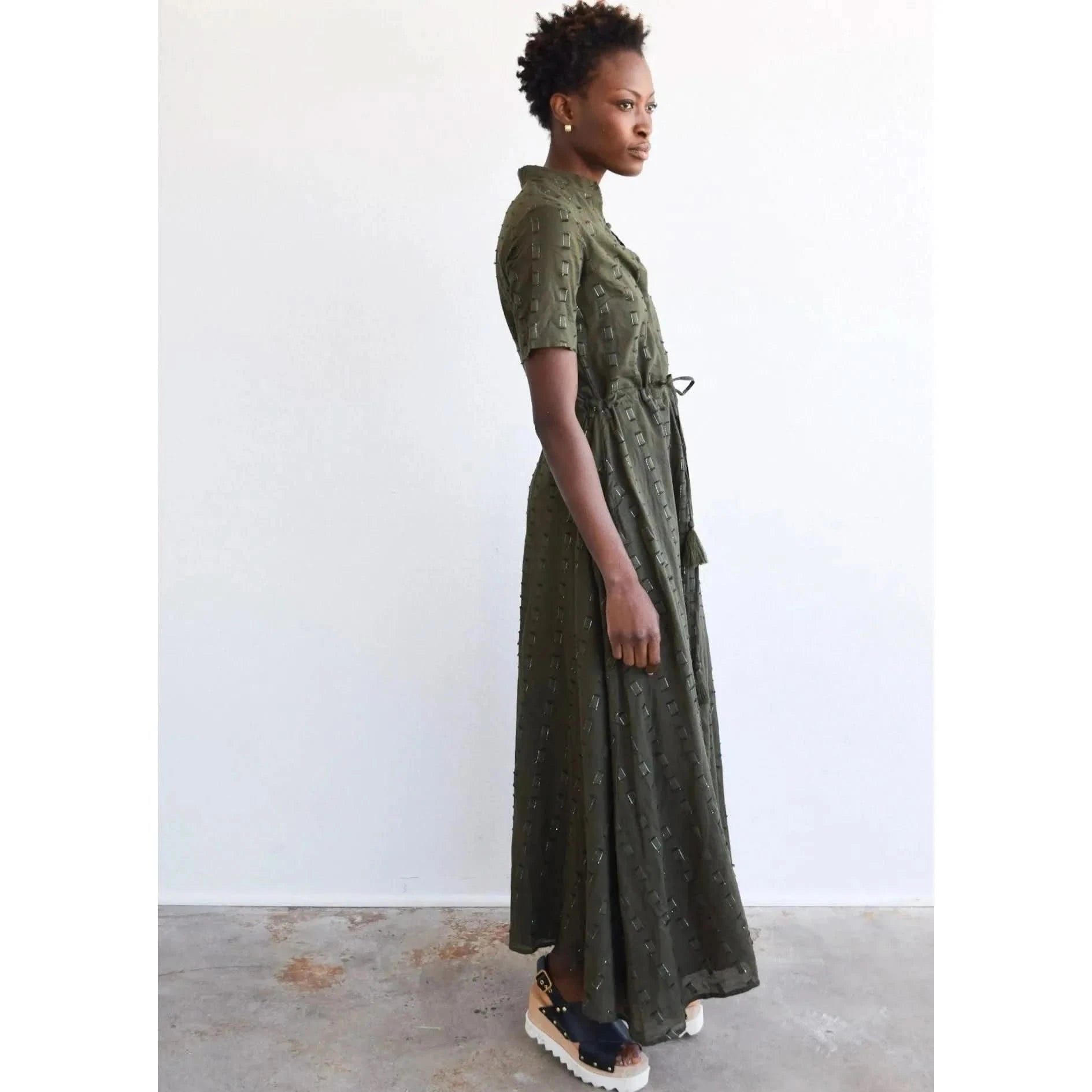 Never A Wallflower Kelli Short Sleeve Maxi - Olive Geo - Primm's