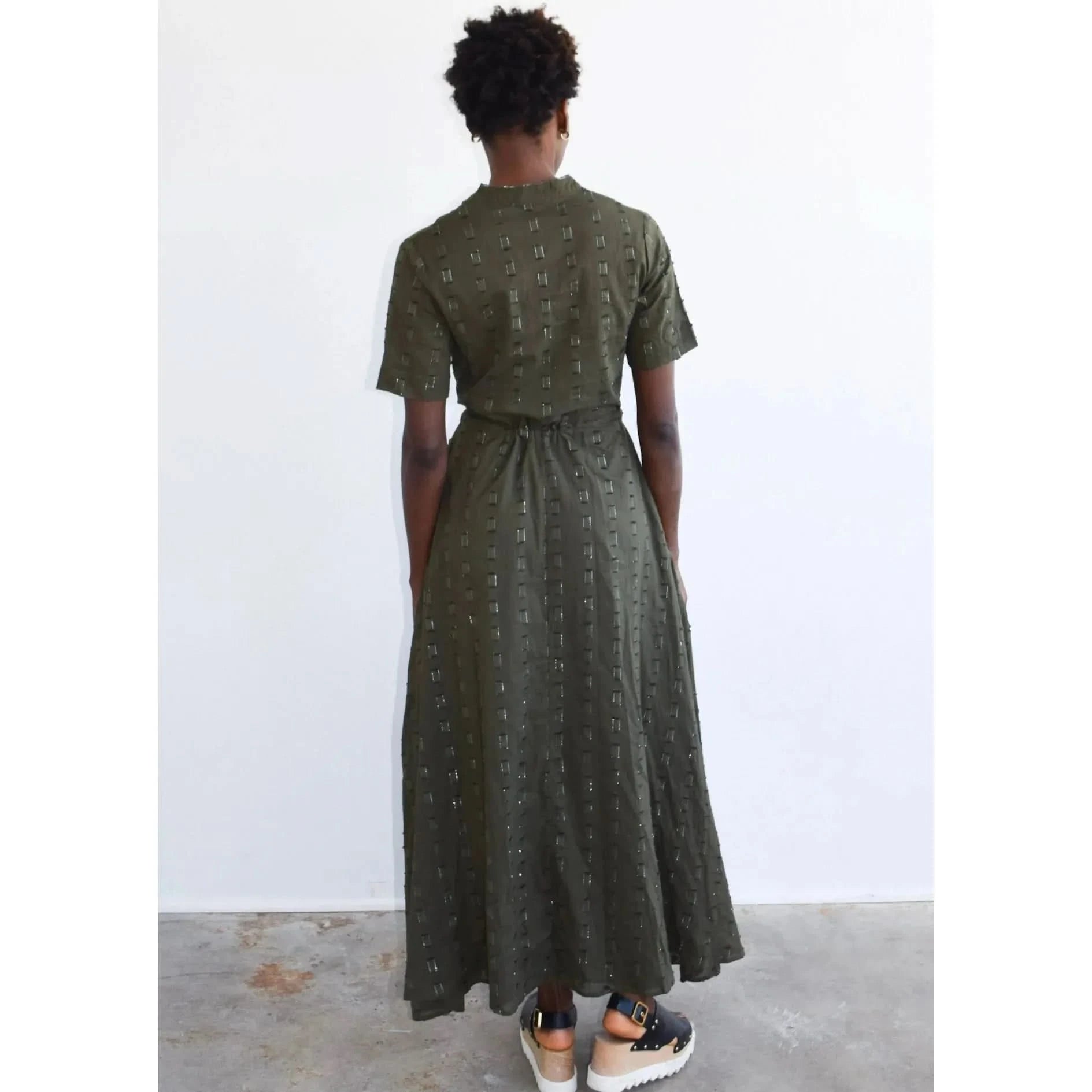 Never A Wallflower Kelli Short Sleeve Maxi - Olive Geo - Primm's