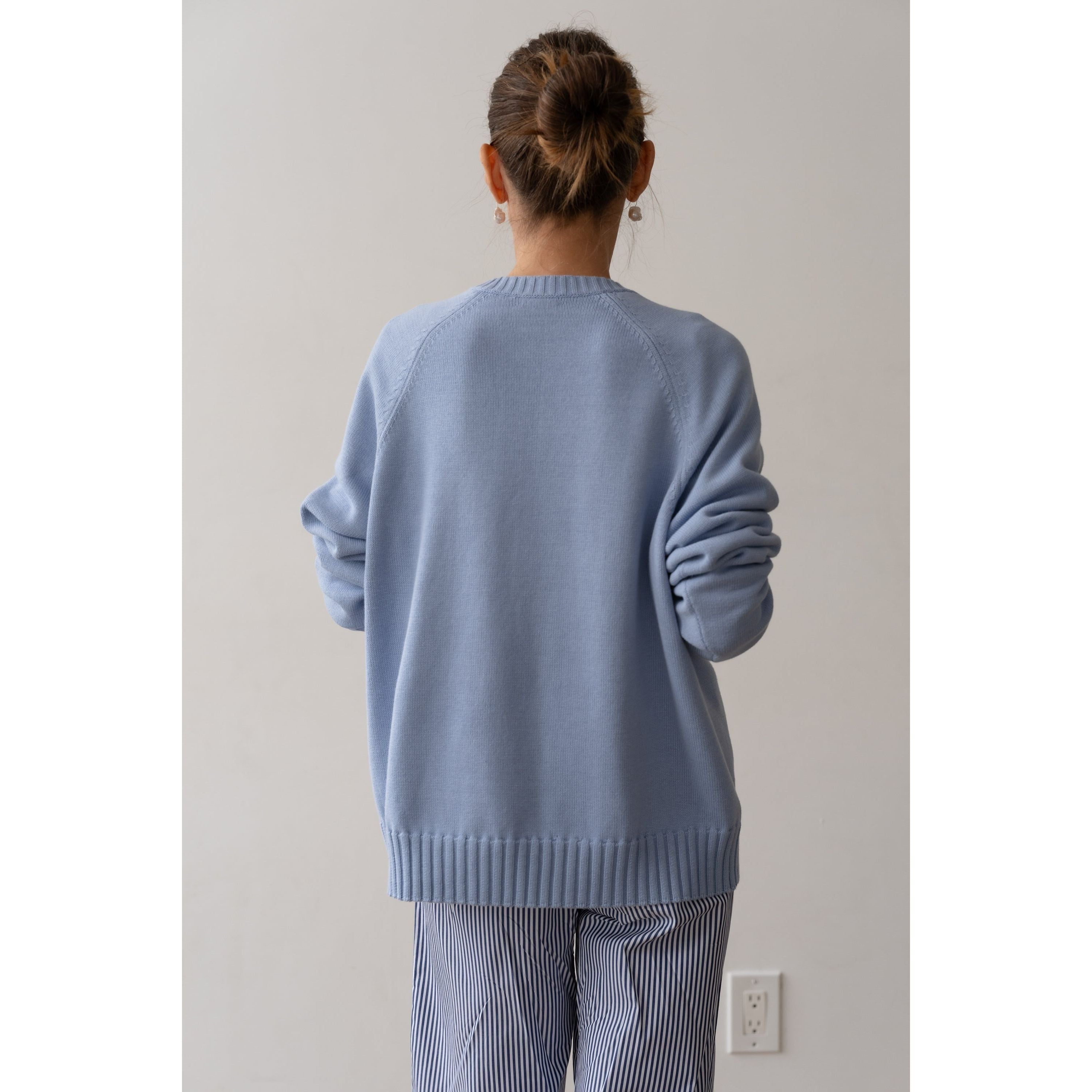 Donni The Cotton Knit Vneck Sweater Cornflower