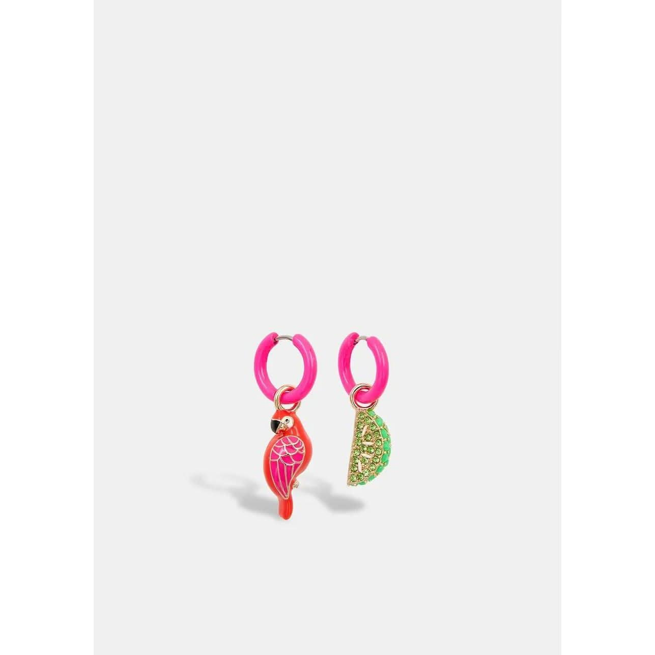 Essentiel Antwerp Neon pink hoop earrings with parrot and lime pendants - Primm's