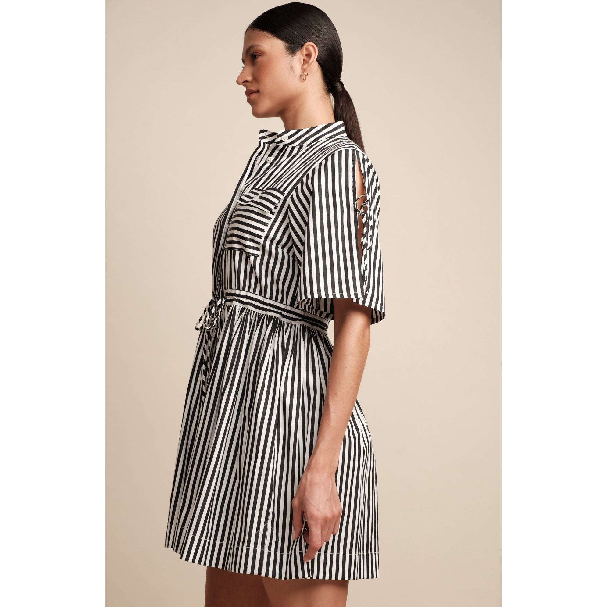 Hevron Febee Dress Black and White Stripe