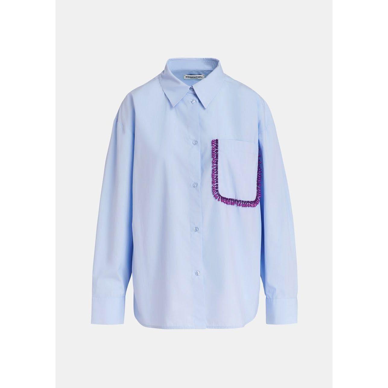 Essentiel Antwerp Light Blue Cotton Shirt with Beaded Embroidery