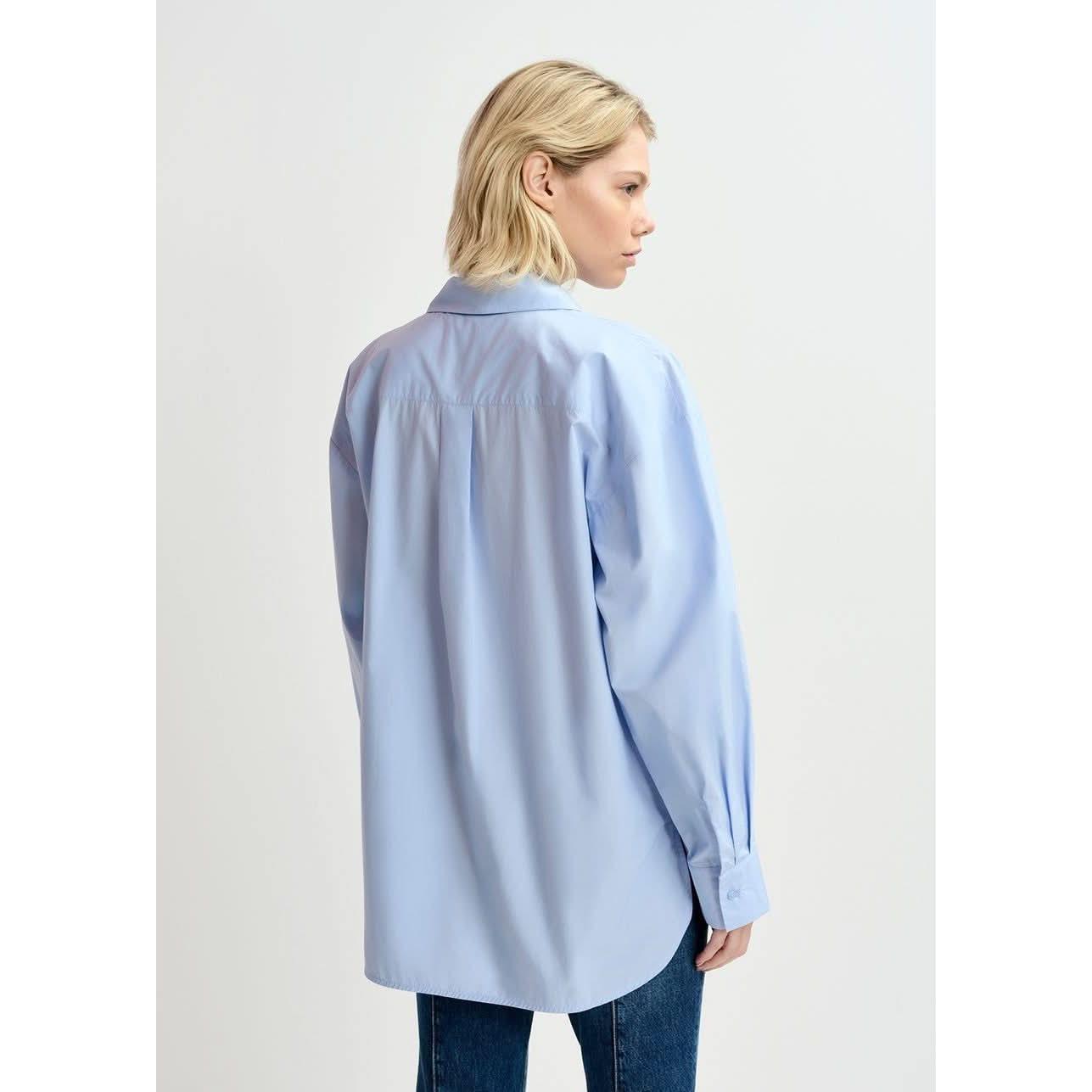 Essentiel Antwerp Light Blue Cotton Shirt with Beaded Embroidery