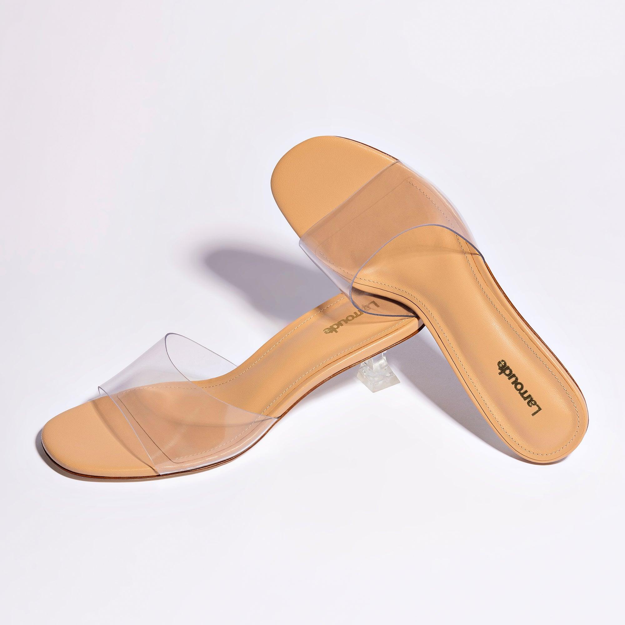 Vivi Lucite Mule In Tan Leather and Vinyl - Primm's