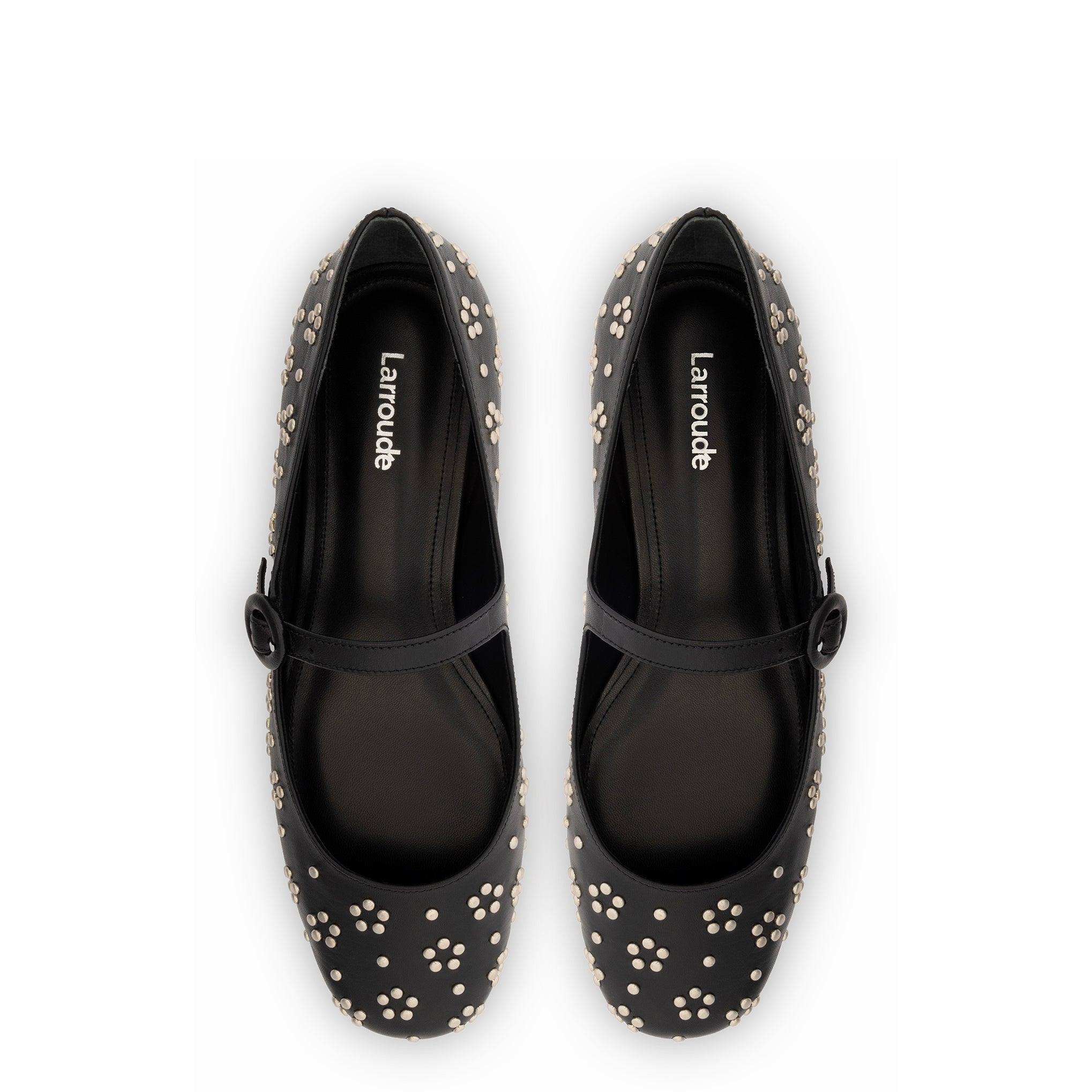 Blair Ballet Flat In Black Leather and Metallic Studs - Primm's