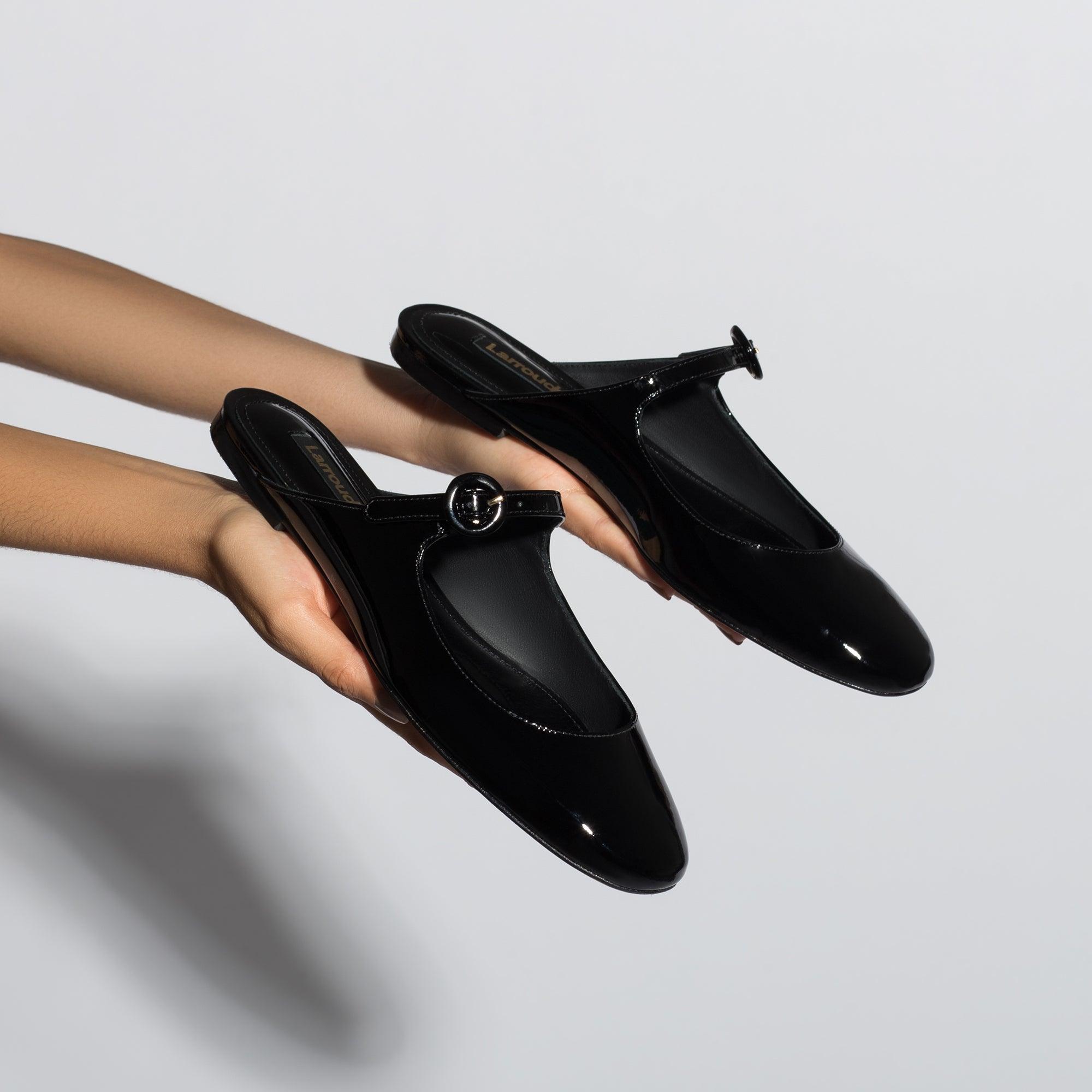 Blair Flat Mule In Black Patent Leather - Primm's