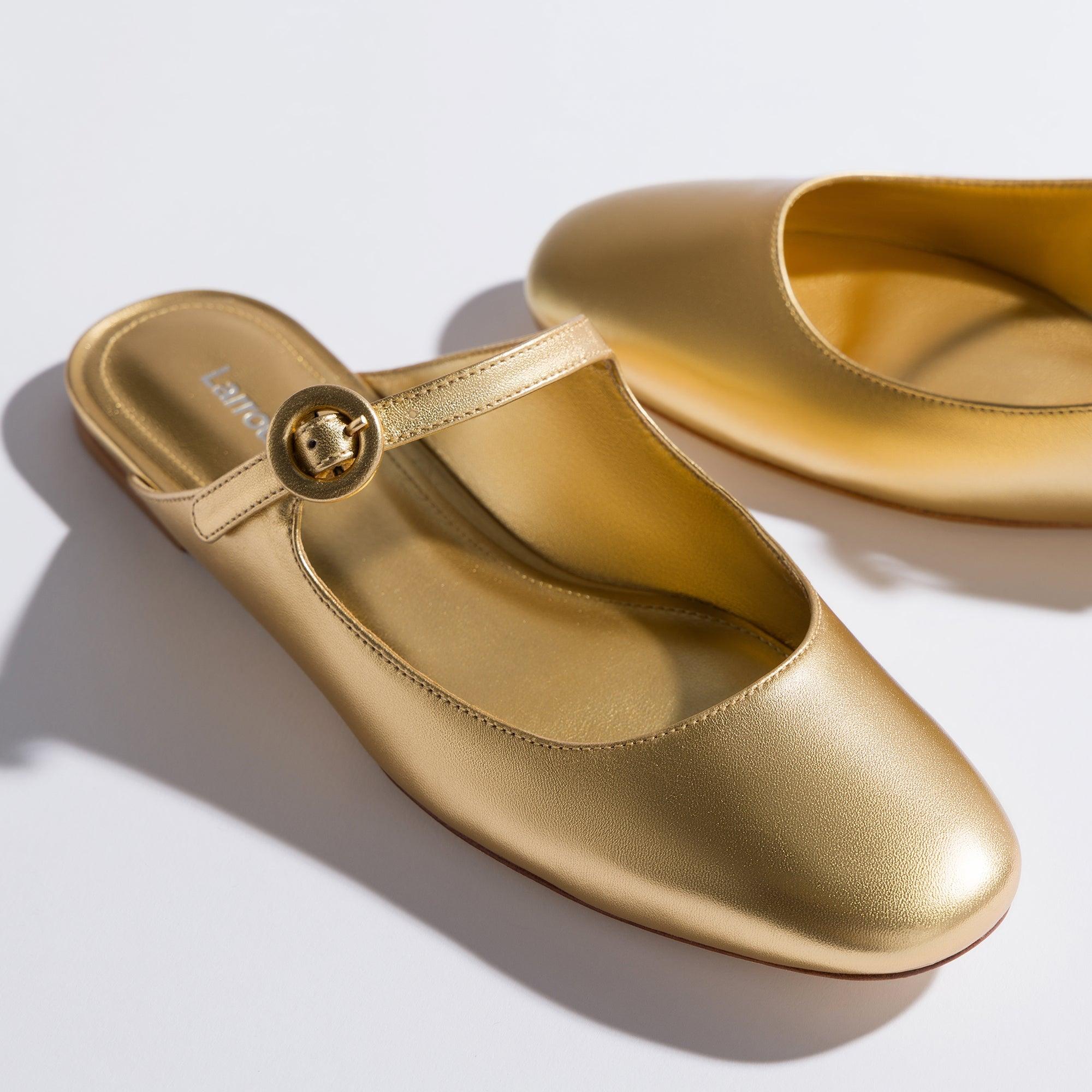 Blair Flat Mule In Gold Metallic Leather - Primm's