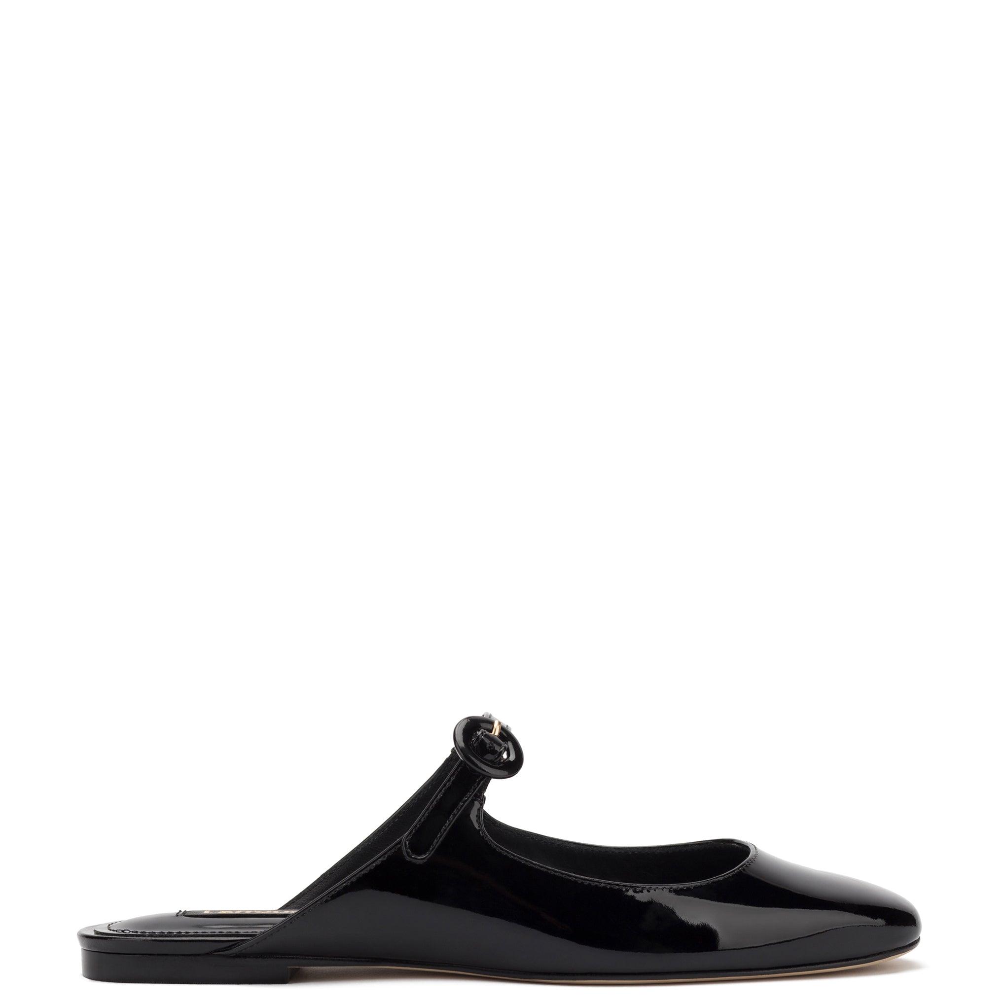 Blair Flat Mule In Black Patent Leather - Primm's