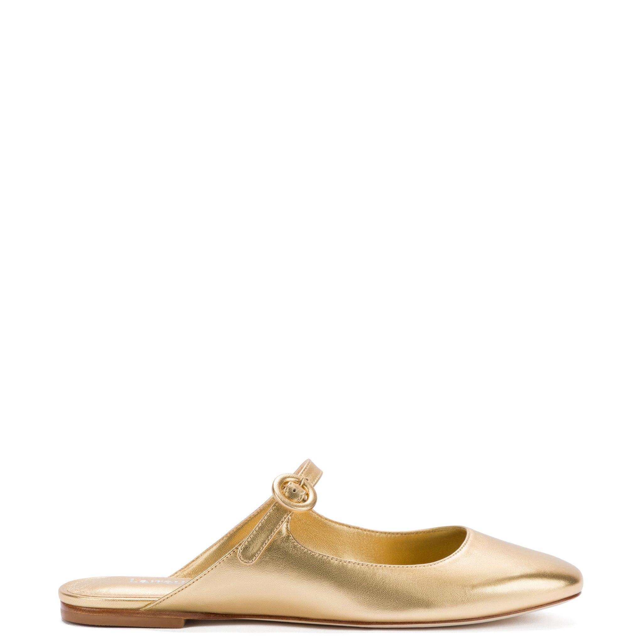 Blair Flat Mule In Gold Metallic Leather - Primm's