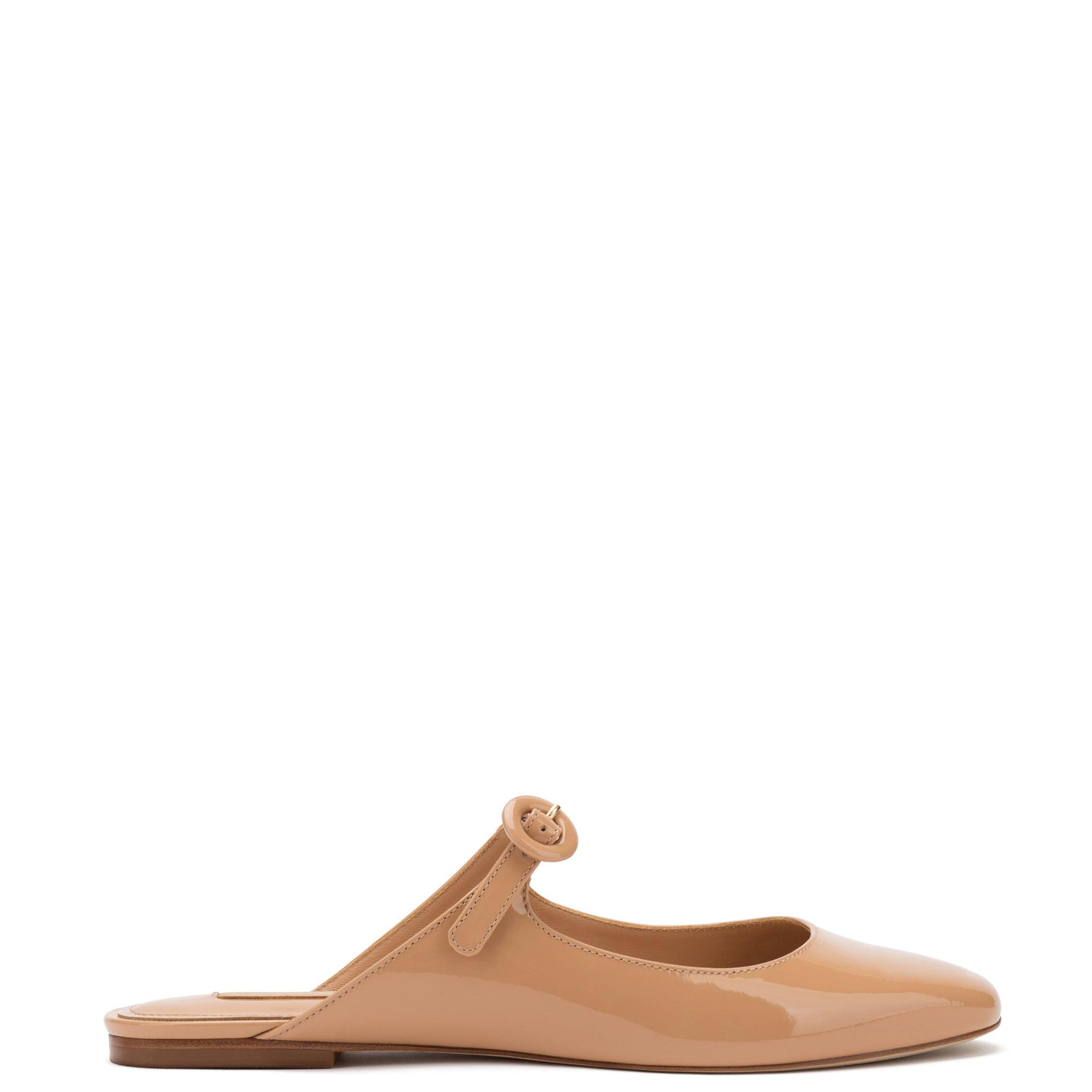 Blair Flat Mule In Tan Patent Leather - Primm's