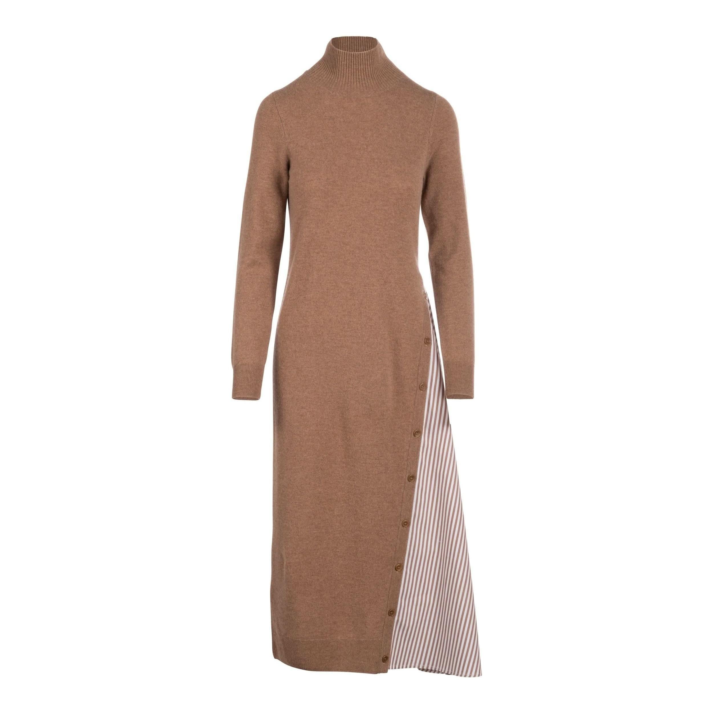 Naadam Asymmetrical Wool Cashmere Hybrid Turtleneck Dress - Primm's