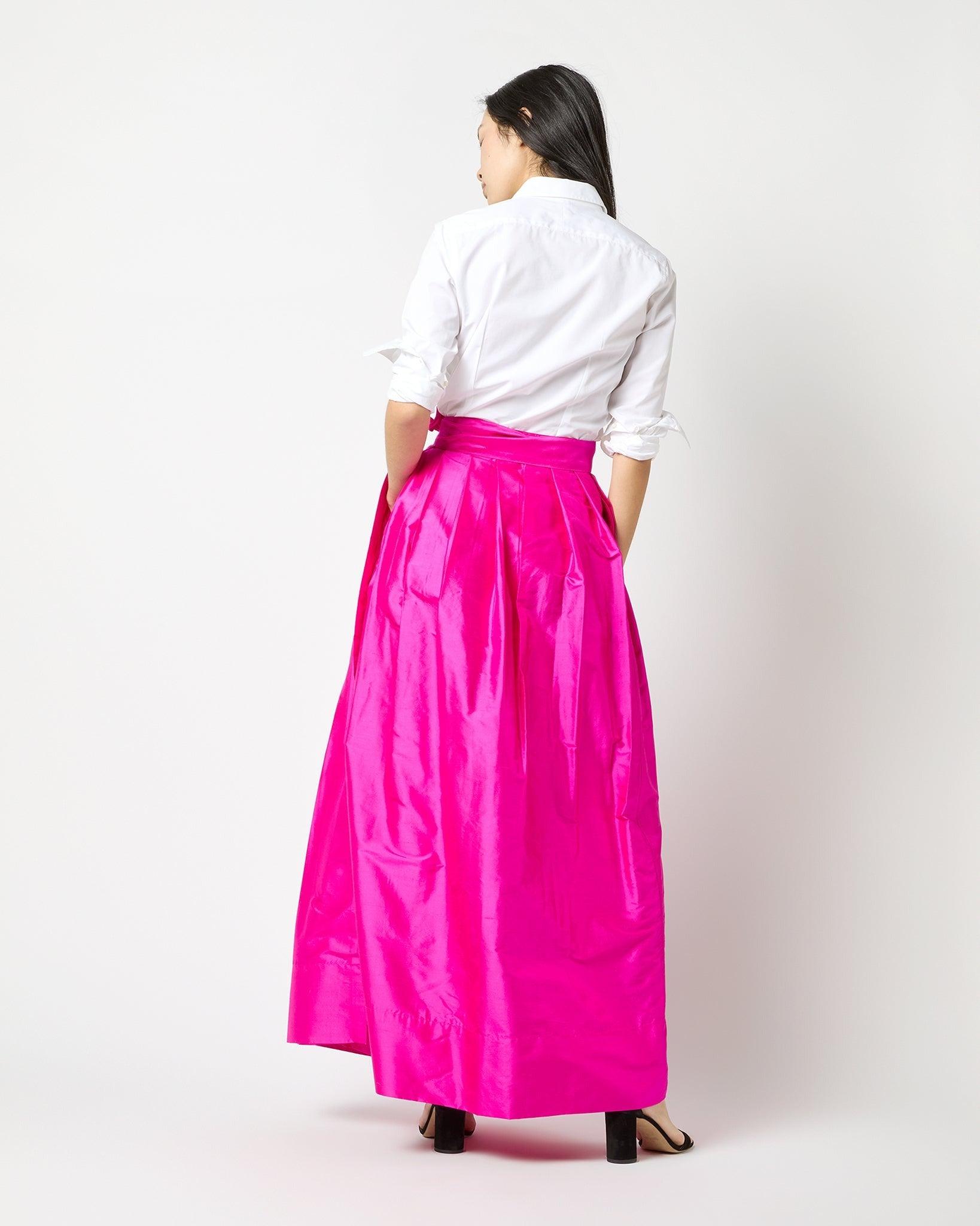 Ann Mashburn Pleated Wrap Skirt Magenta Silk Shantung - Primm's