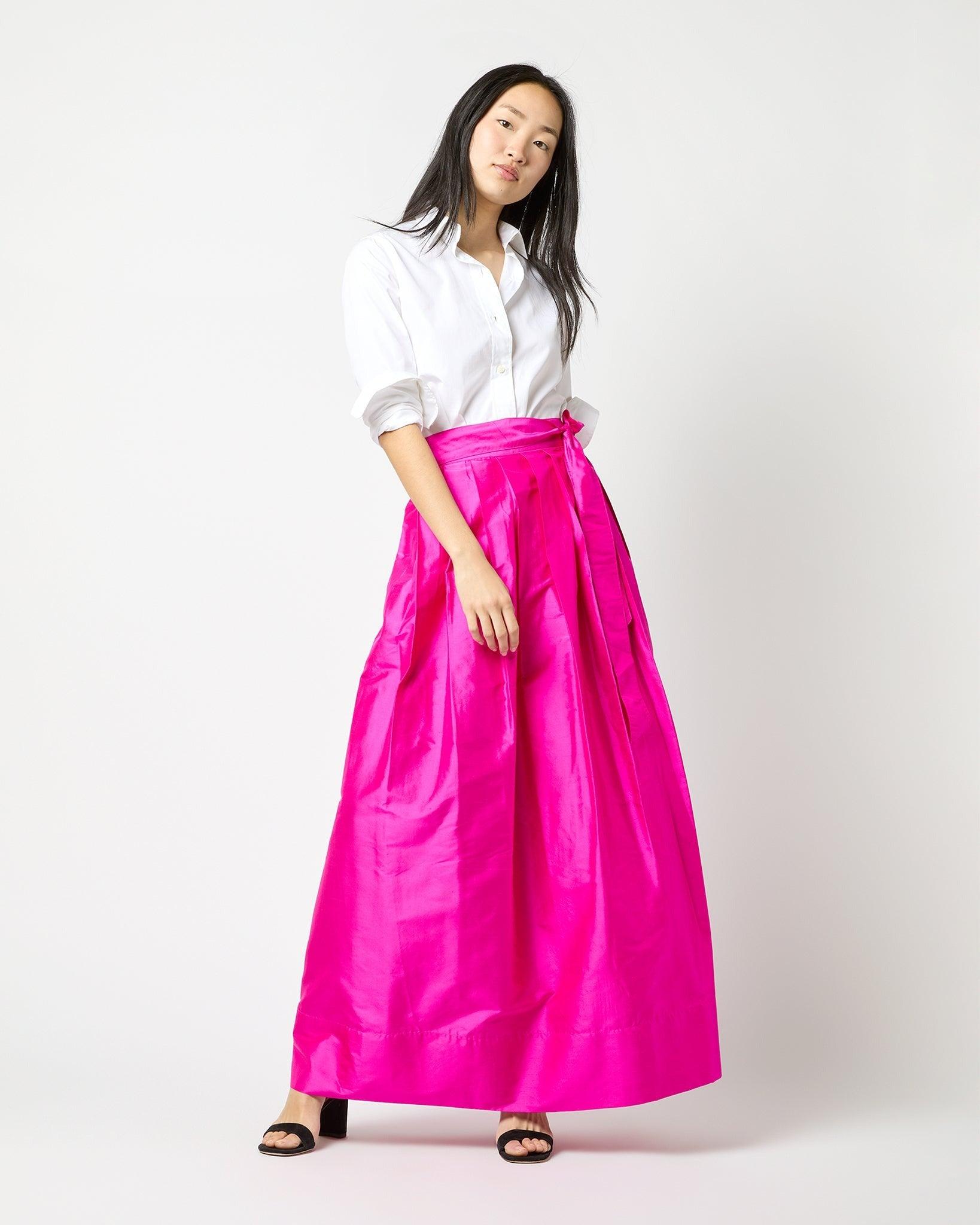 Ann Mashburn Pleated Wrap Skirt Magenta Silk Shantung - Primm's