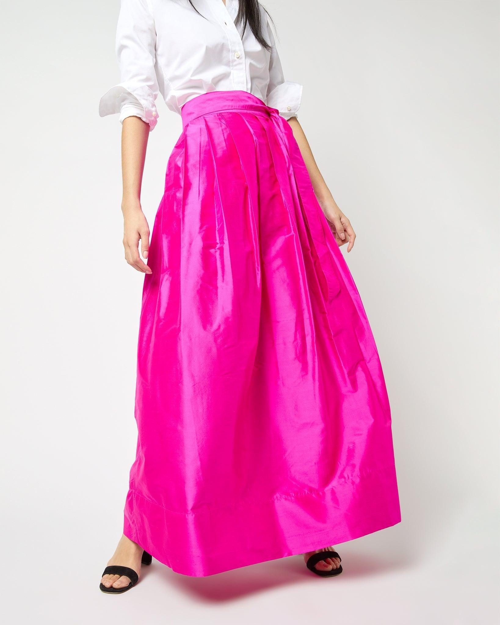 Ann Mashburn Pleated Wrap Skirt Magenta Silk Shantung - Primm's