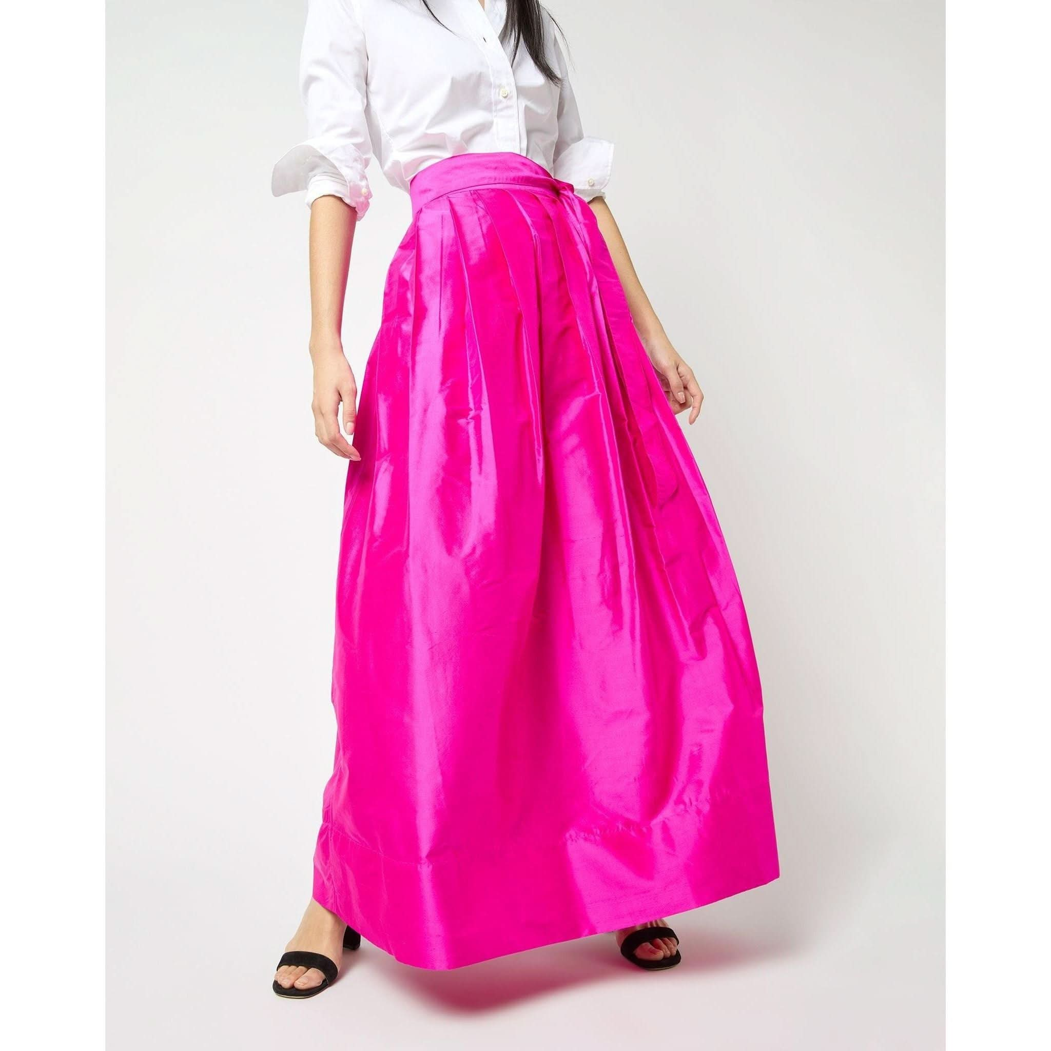 Ann Mashburn Pleated Wrap Skirt Magenta Silk Shantung - Primm's