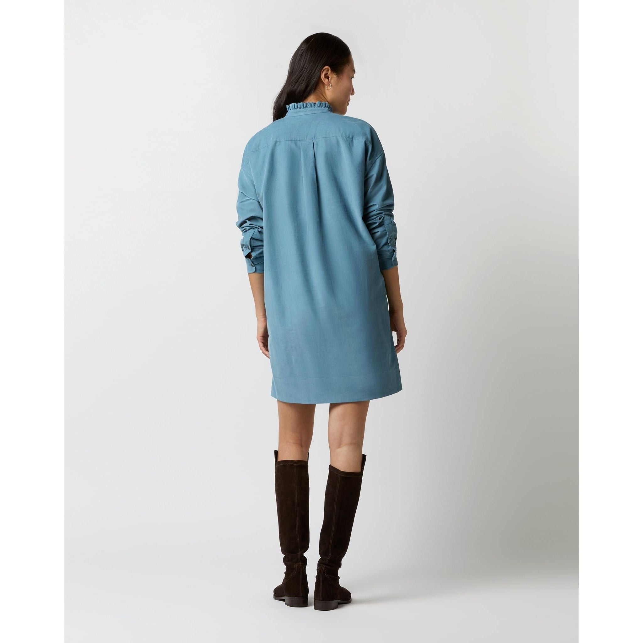 Ann Mashburn Nicky Popover Shirtdress Steel Blue Stretch Cord