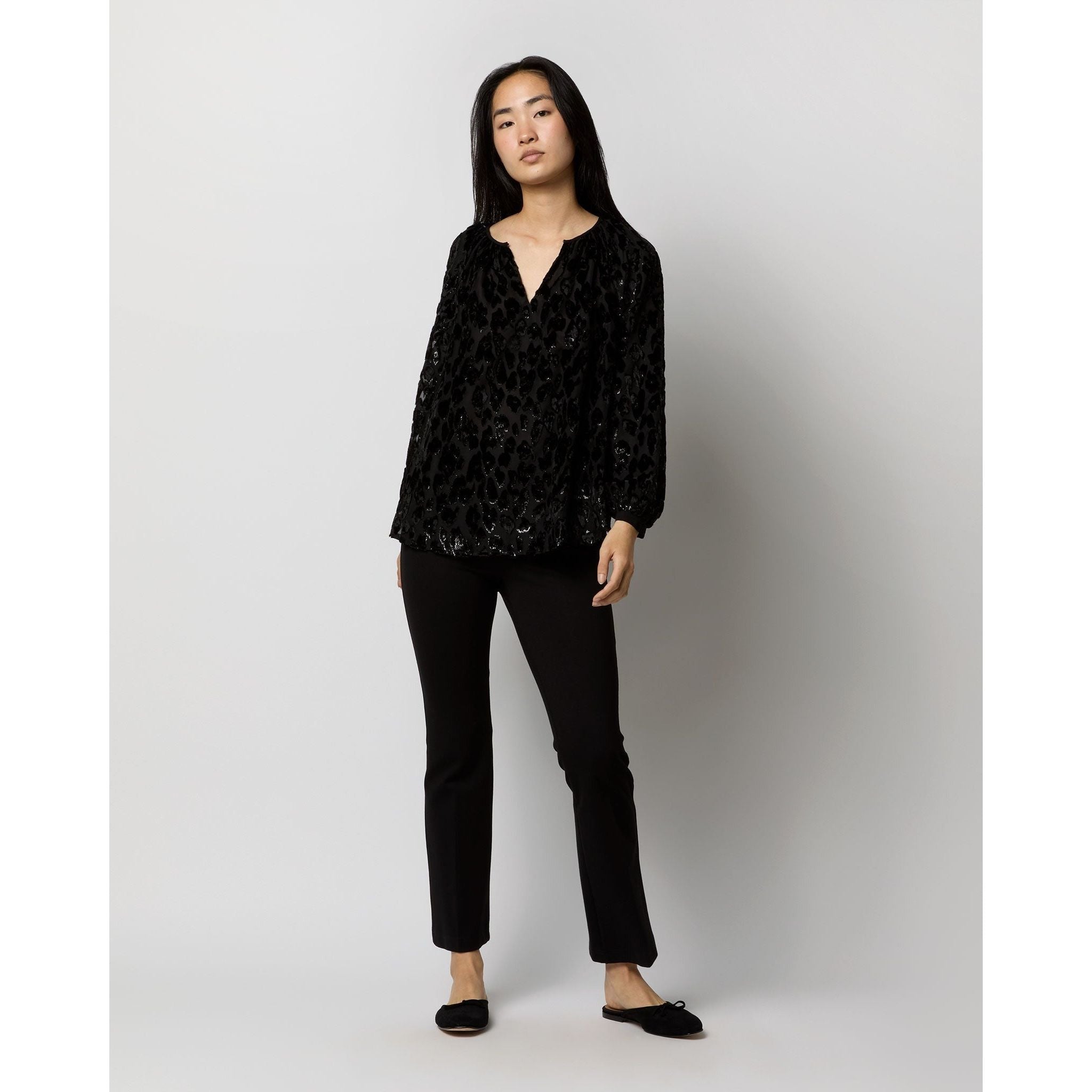 Ann Mashburn Ariana Blouse Black Leopard Fil Coupé Georgette