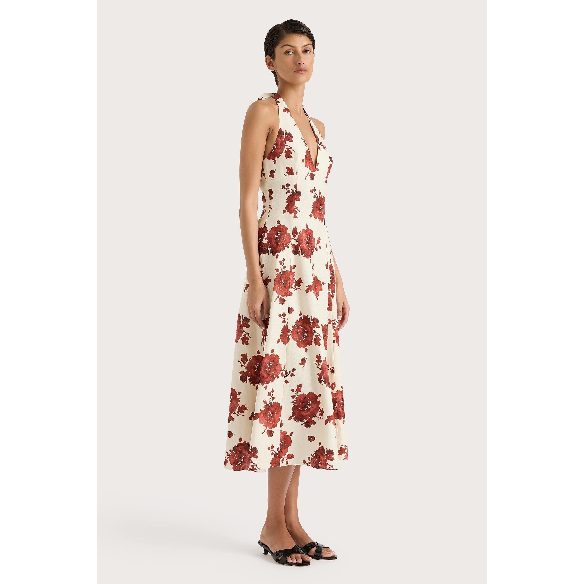 Faithfull Marais Midi Dress Cecile Floral Garnet