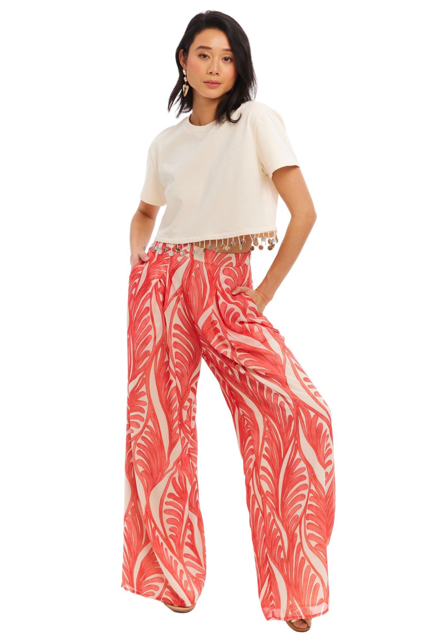 Allison NY Dorit Wide Leg Pant Coral Print - Primm's