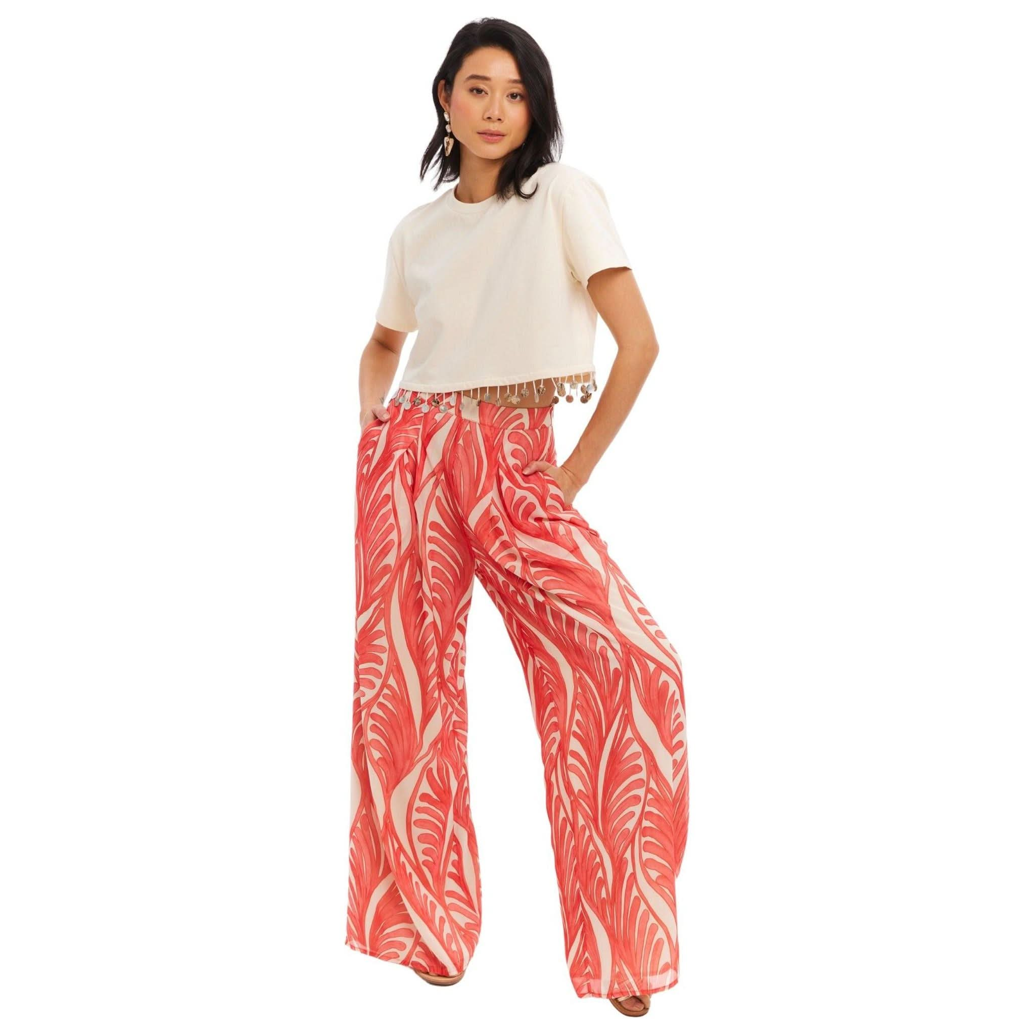 Allison NY Dorit Wide Leg Pant Coral Print - Primm's