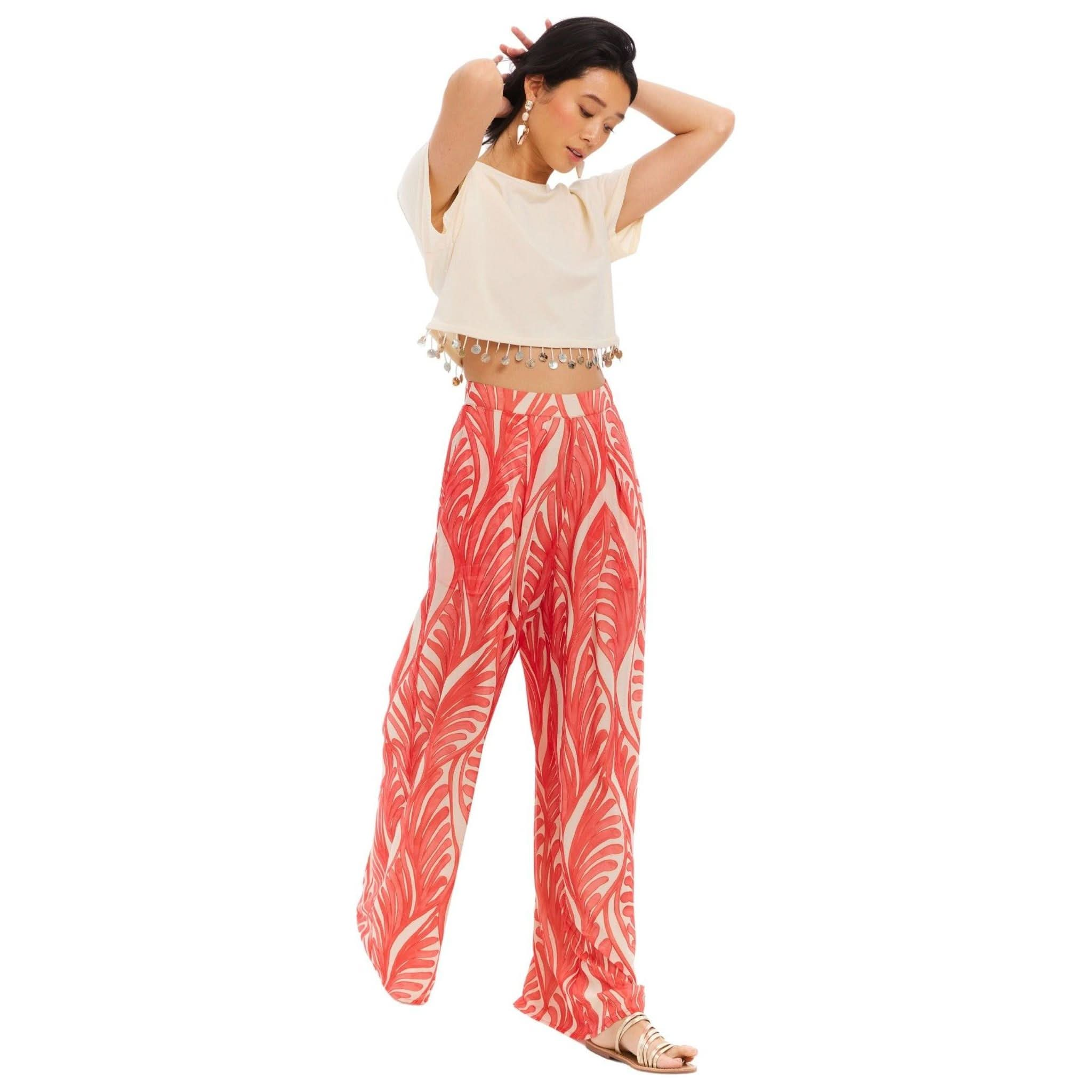 Allison NY Dorit Wide Leg Pant Coral Print - Primm's