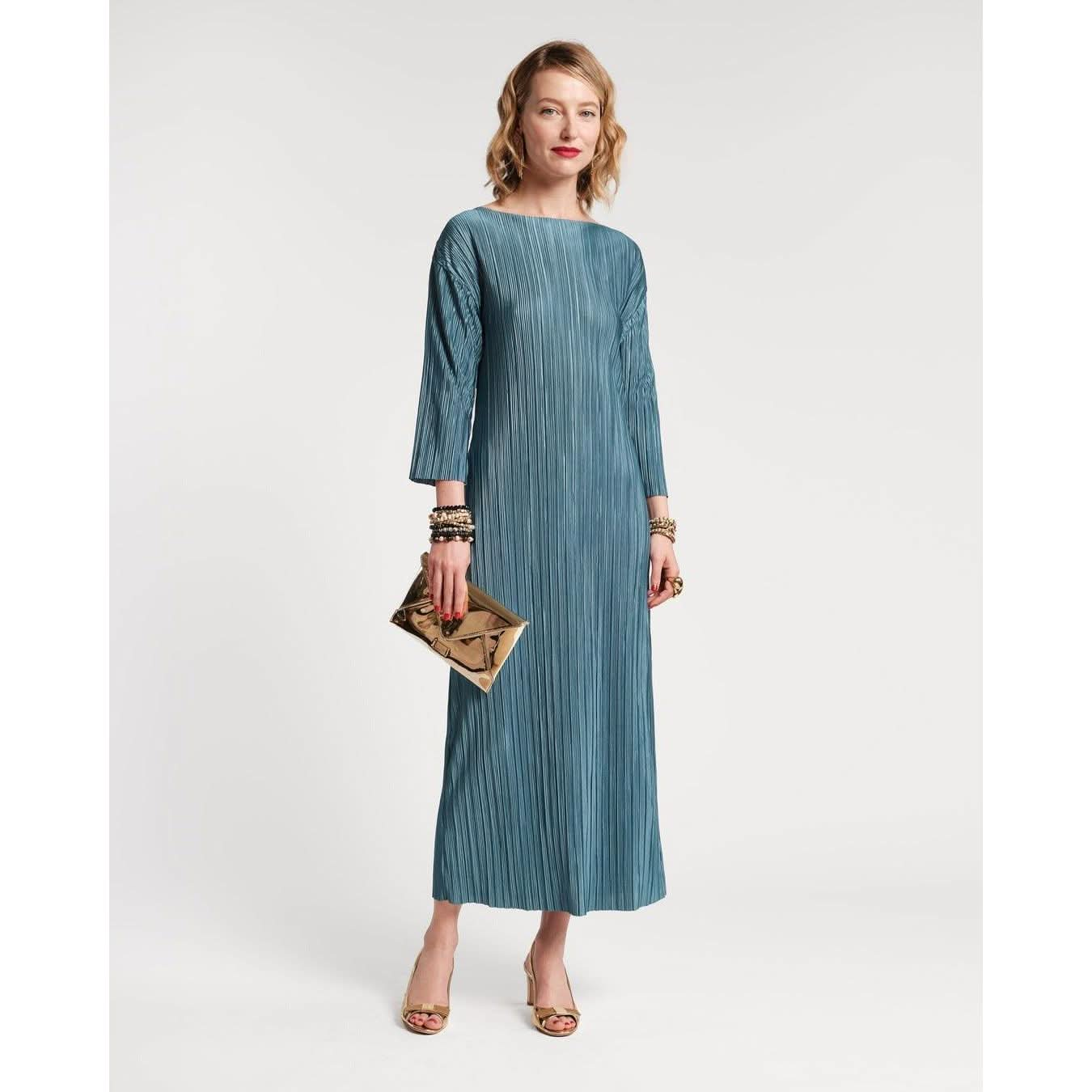 Slinky Pleated Maxi Dress | Blue Maxi Dress | Primm's