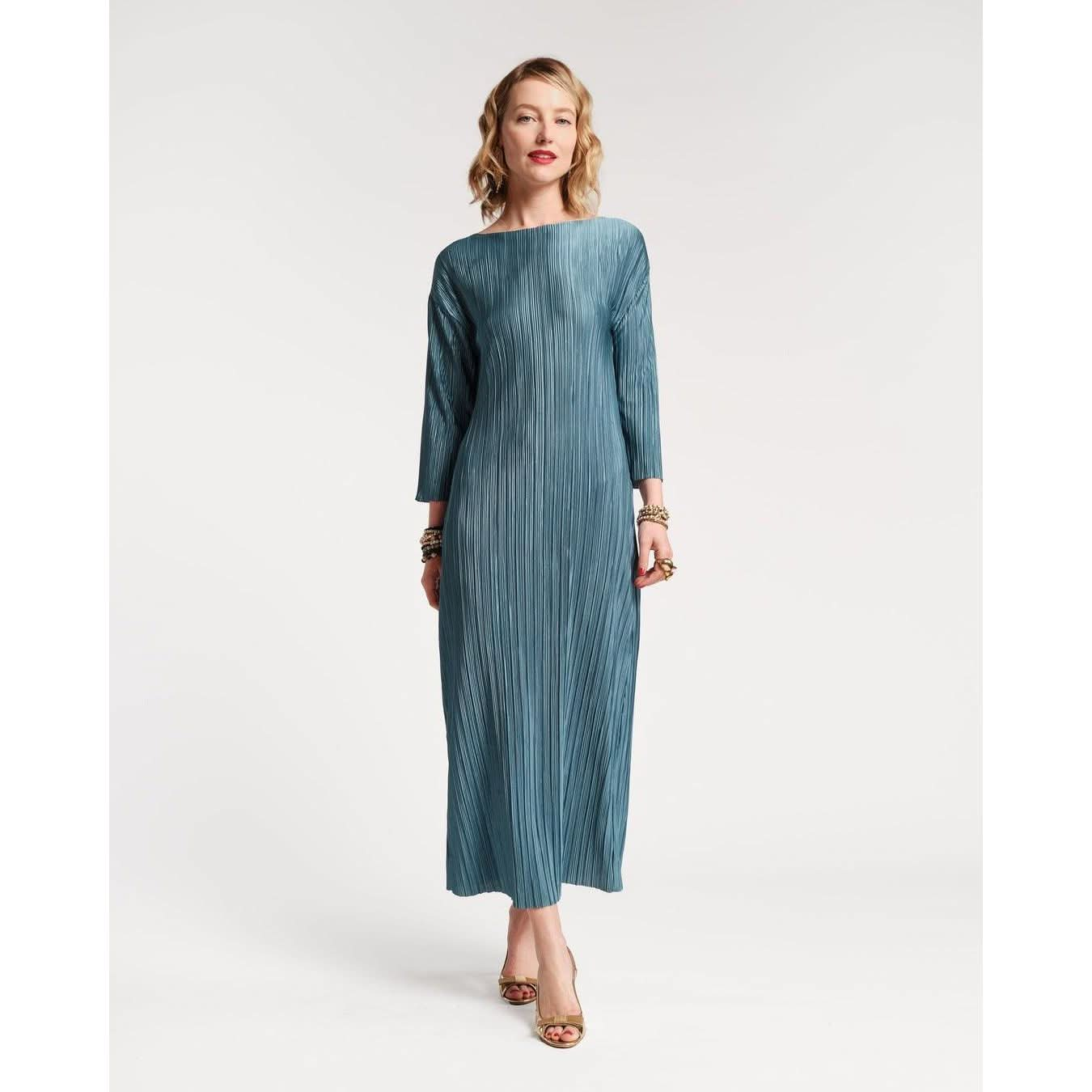 Slinky Pleated Maxi Dress | Blue Maxi Dress | Primm's