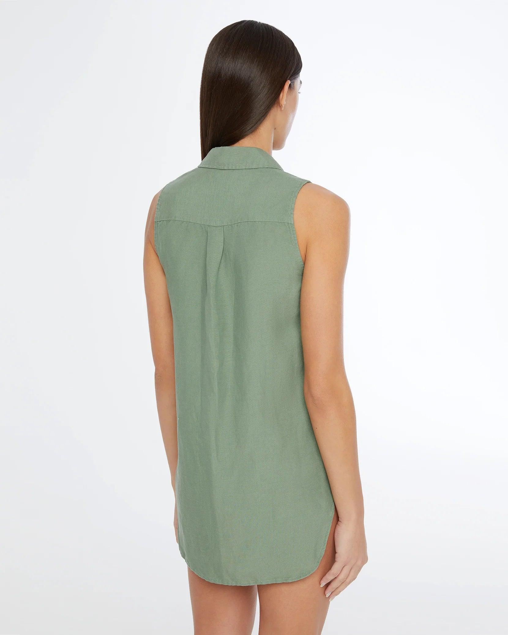 Onia Air Linen Sleeveless Shirt Dress Sea Spray - Primm's