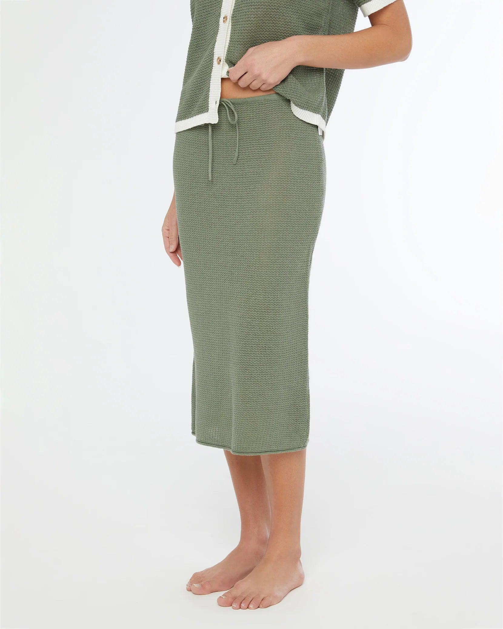 Onia Linen Knit Low Rise Midi Skirt Sea Spray - Primm's