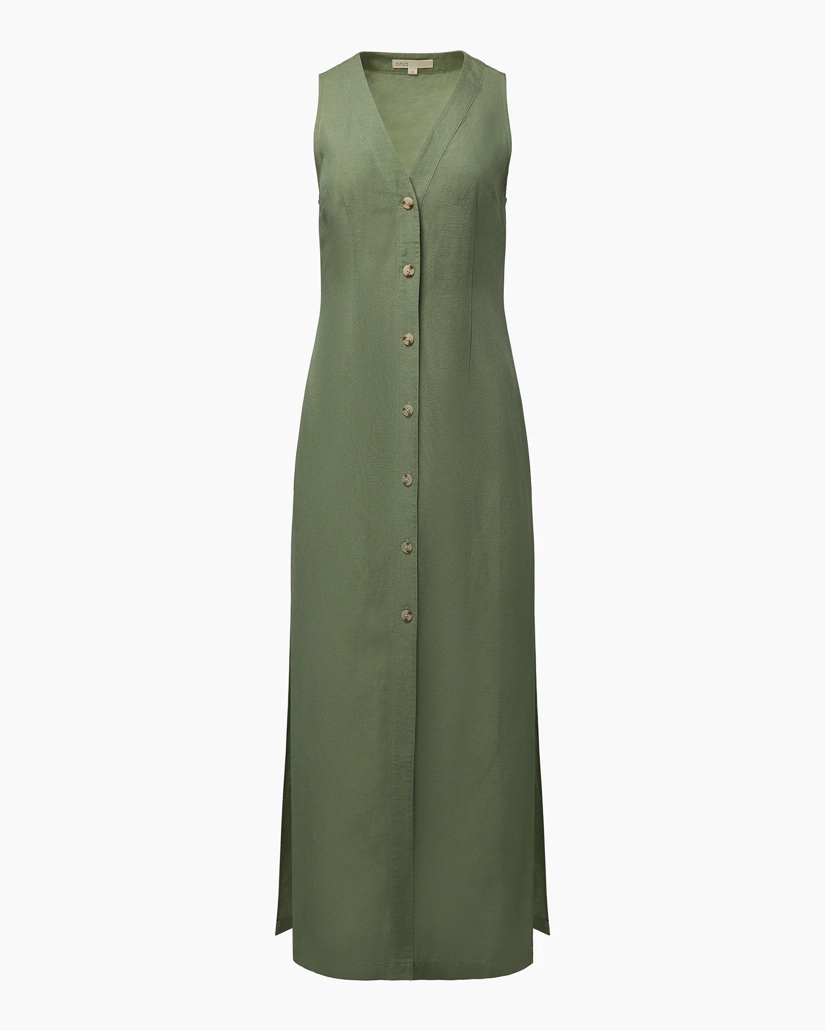 Onia Air Linen Button Down Maxi Dress Sea Spray - Primm's