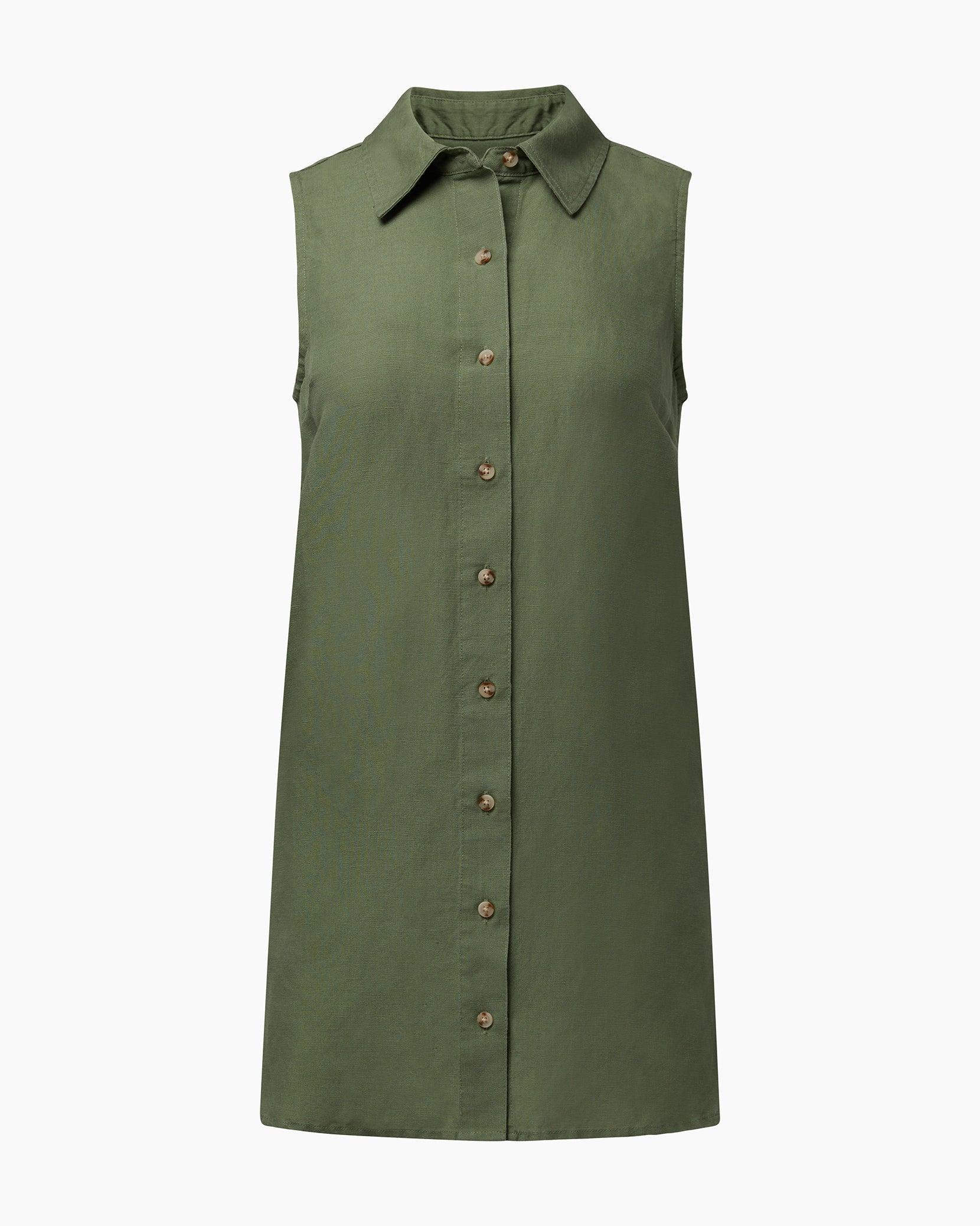 Onia Air Linen Sleeveless Shirt Dress Sea Spray - Primm's