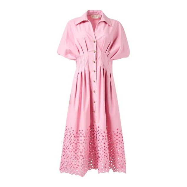 Exquise Vera Pink Pleated Cotton Shirt Dress