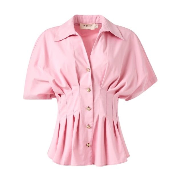 Exquise Georgia Pink Pleated Pink Shirt