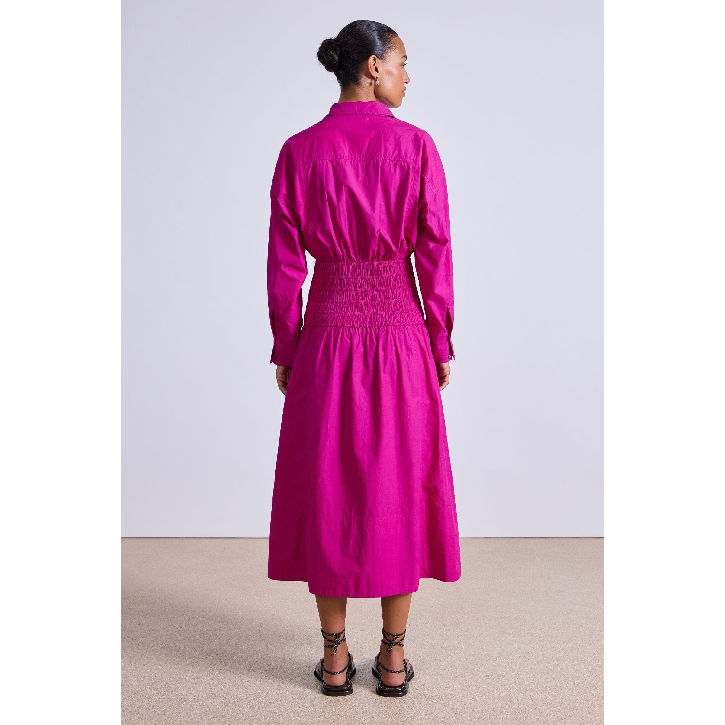 Apiece Apart Sophia Smocked Shirt Dress Fuschia