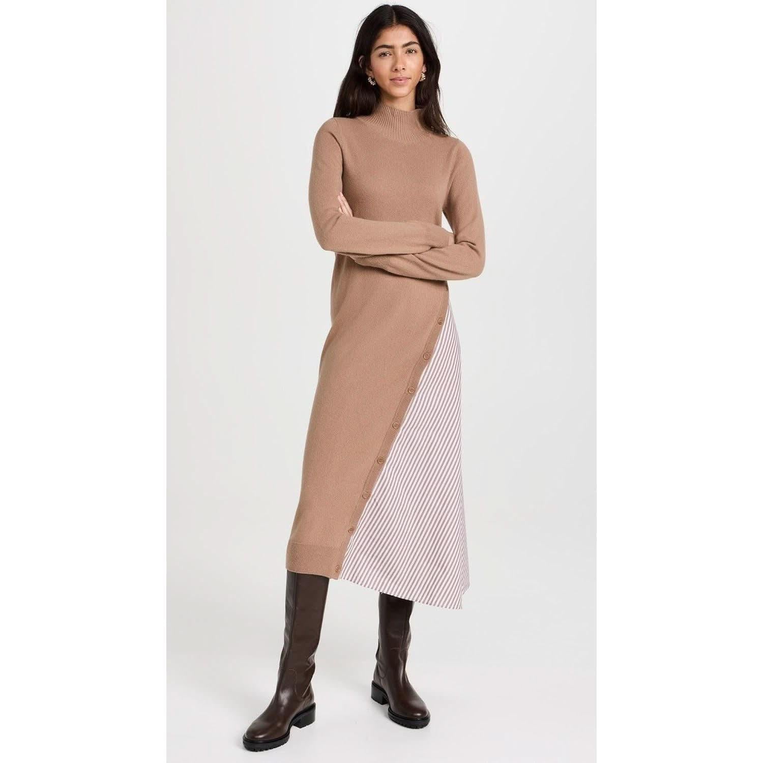 Naadam Asymmetrical Wool Cashmere Hybrid Turtleneck Dress - Primm's